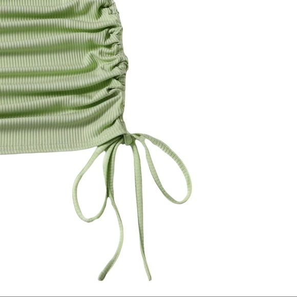 Sage Green Contrast Lace Drawstring Summer Dress - Picture 3 of 4